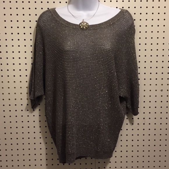 a.n.a Tops - Metalic Batwing 3/4 Sleeve Sweater Silver L